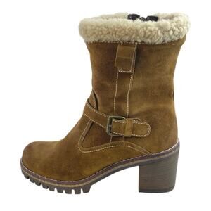 Manas Men's Brown Suede Leather Block Heel Buckle Strap Winter Snow Boots US 7.5